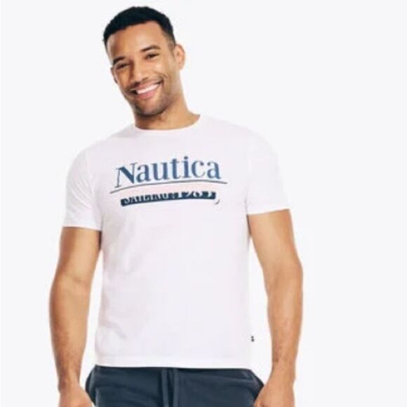 New NAUTICA Men's Classic-Fit Crew Neck Sailing Logo Graphic T-shirt white XXL - Picture 2 of 5